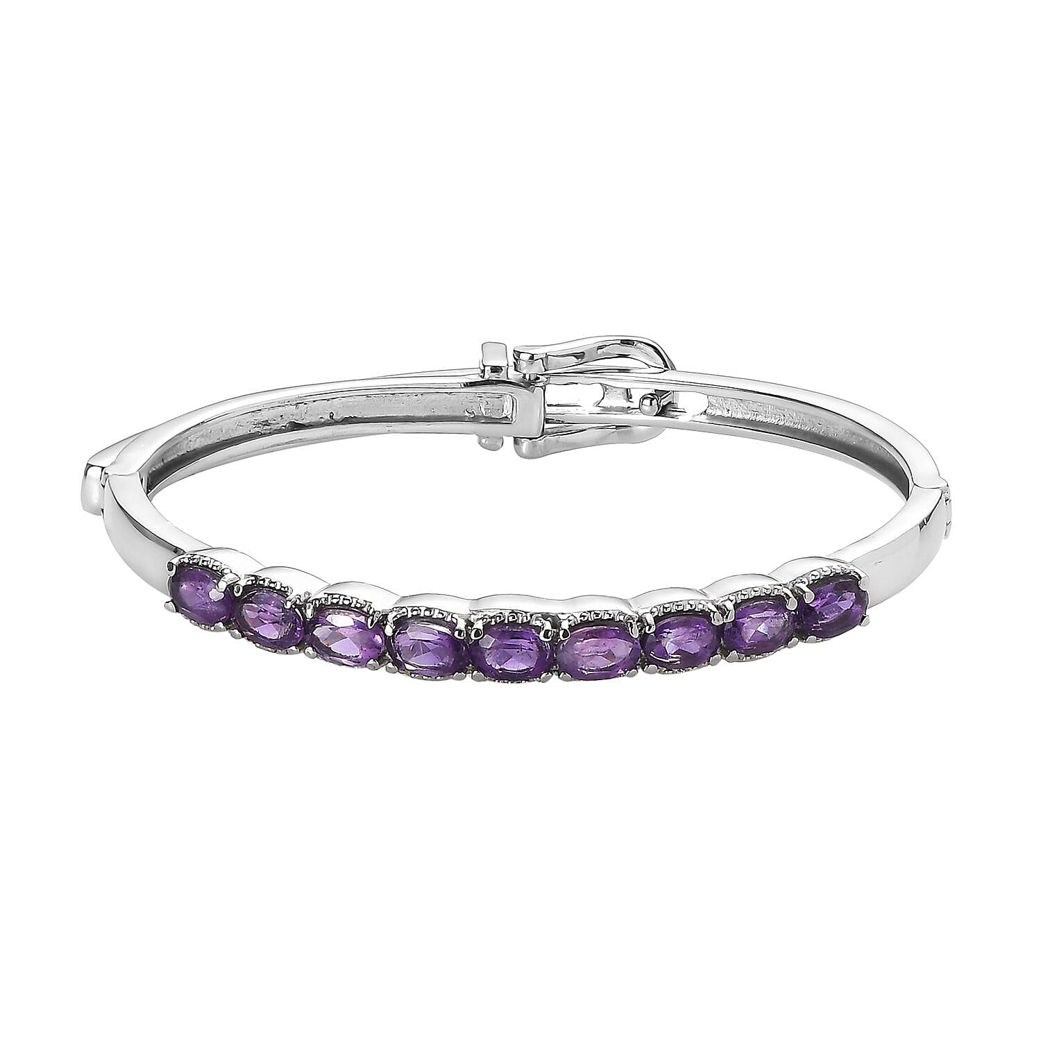 African Amethyst Bangle Bracelet in Stainless Steel (6.50 In) 3.60 ctw