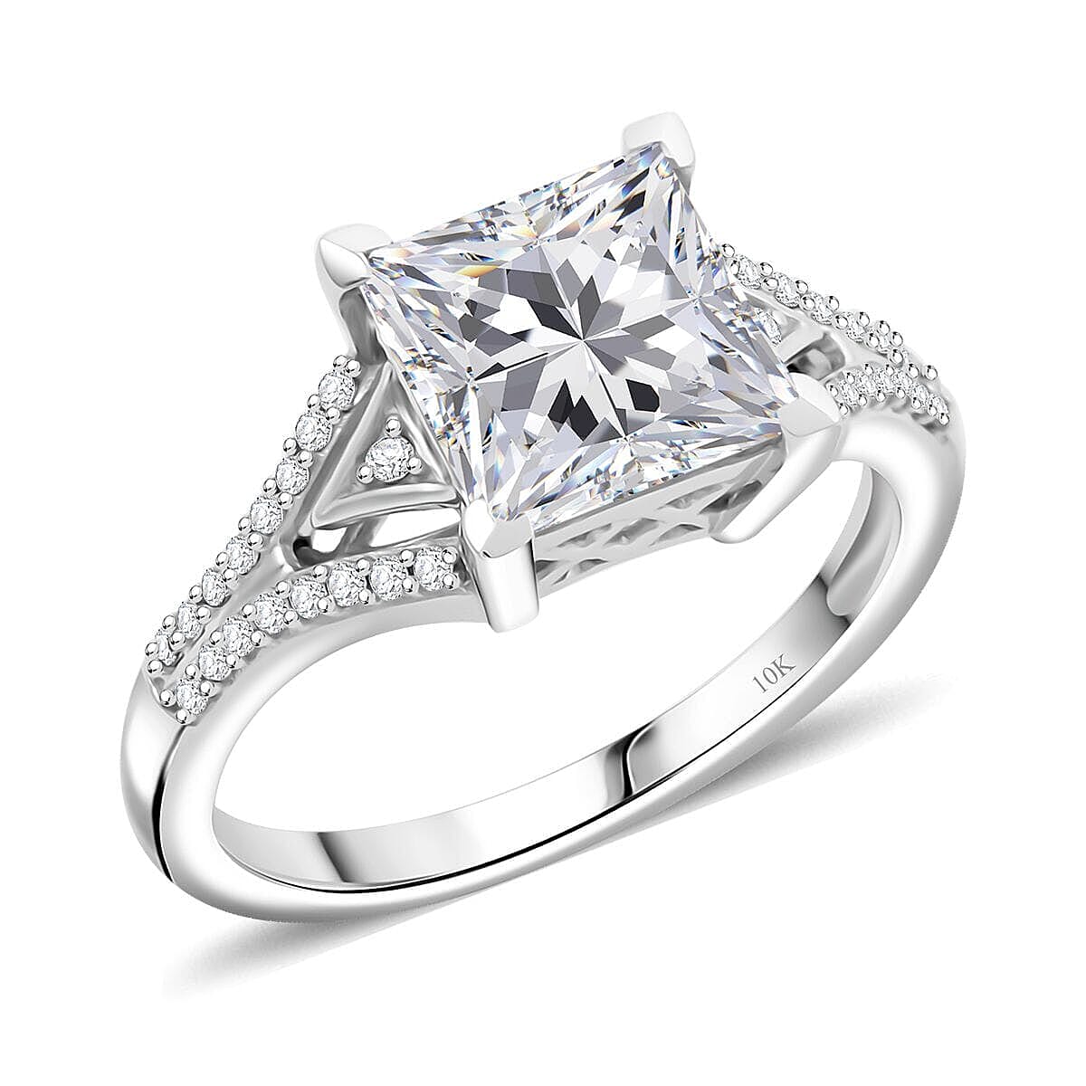 10K White Gold Moissanite (Sqr 8mm) Ring (Size 8.0) 3.00 ctw