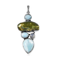 D'Joy Artisan Crafted Larimar and Multi Gemstone Pendant in Black Oxidized Sterling Silver 26.00 ctw - Sticky add to cart bar