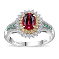 Luxoro 14K White Gold AAA Ouro Fino Rubellite, Boyaca Colombian Emerald, I2 Natural Yellow and White Diamond Ring 4.40 Grams 2.10 ctw - Sticky add to cart bar