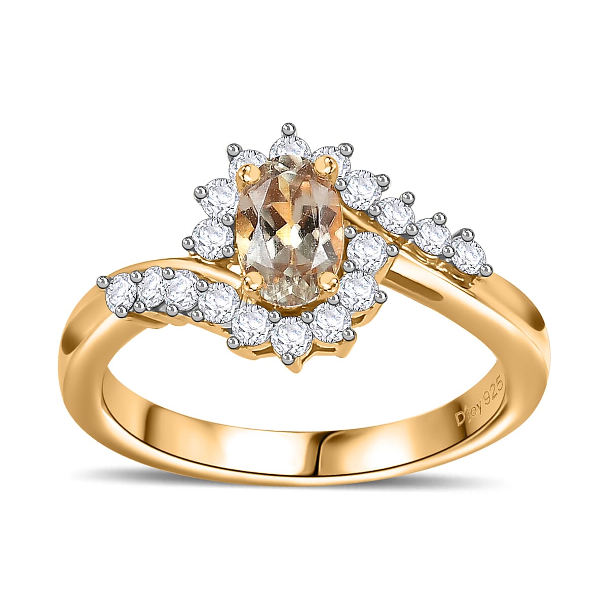 AAA Turkizite, Moissanite Ring in 18K Vermeil YG Over Sterling Silver (Size 10.0) 0.90 ctw