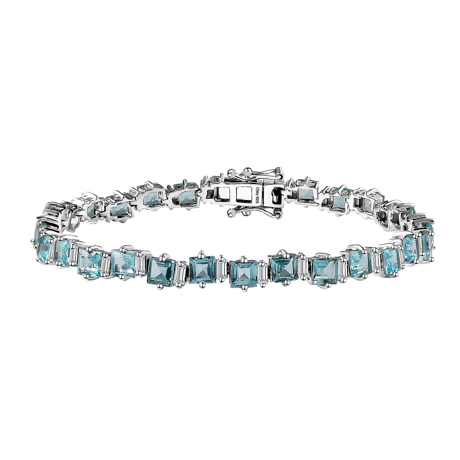 Epic Deal Premium Batroke Blue Apatite, Moissanite Bracelet in Rhodium Over Sterling Silver (6.50 In) 11.00 ctw