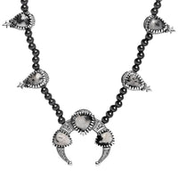 Artisan Crafted White Buffalo Squash BlossomNecklace 18 Inches in Black Oxidized Sterling Silver 36.15 ctw