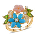 Purple Mother of Pearl, Multi Gemstones Floral Ring in Vermeil YG Over Sterling Silver (Size 5.0) 2.35 ctw - Sticky add to cart bar
