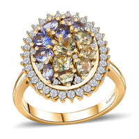 Tanzanite, Multi Gemstone Ring in 18K Vermeil YG Over Sterling Silver (Size 10.0) 2.60 ctw