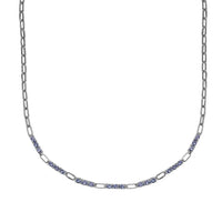 Tanzanite Paper Clip Chain Necklace 20 Inches in Rhodium Over Sterling Silver 3.65 ctw