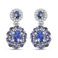 Tanzanite and White Zircon Floral Earrings in Rhodium Over Sterling Silver 1.75 ctw - Sticky add to cart bar