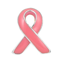 Pink Enameled Cancer Awareness Brooch in Silvertone