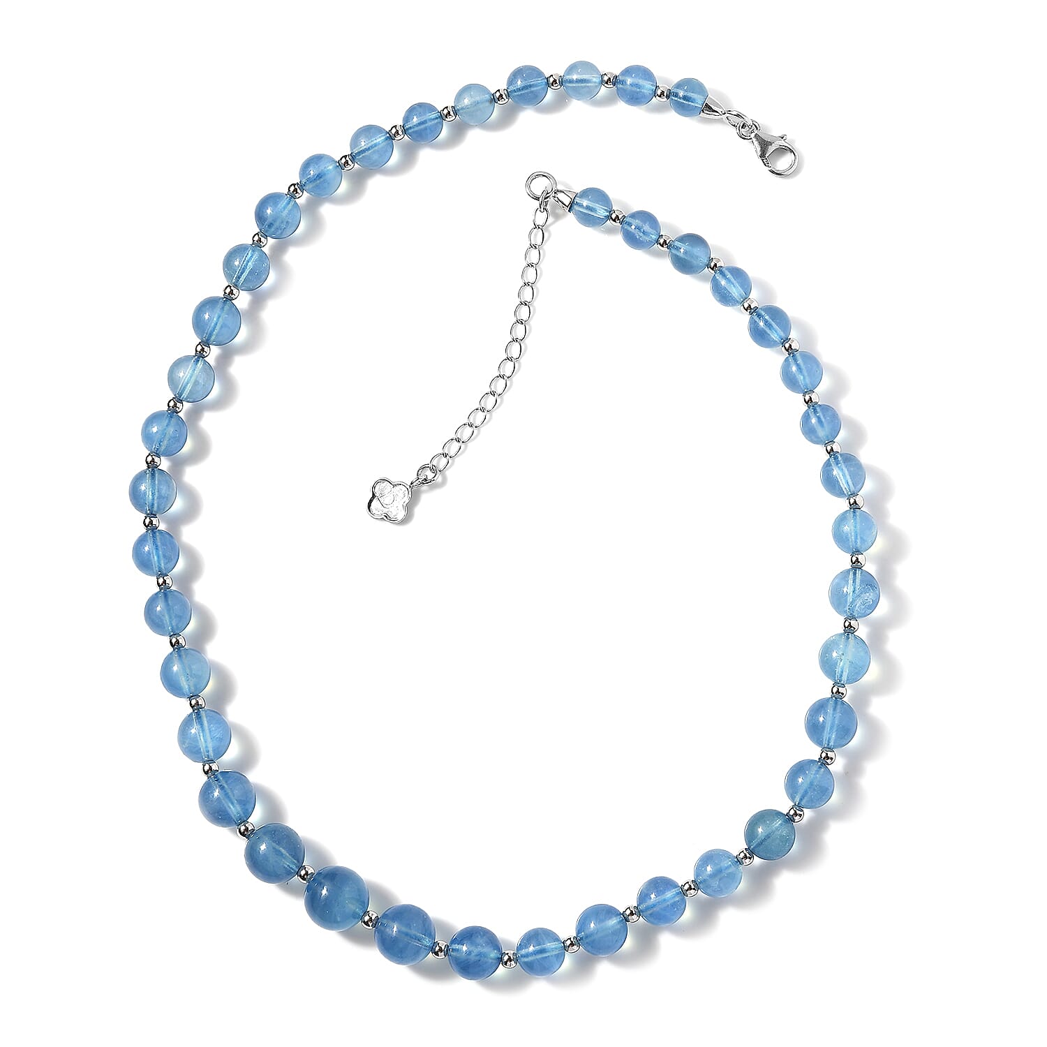 Aquamarine Beaded Necklace 18-20 Inches in Rhodium Over Sterling Silver 185.00 ctw