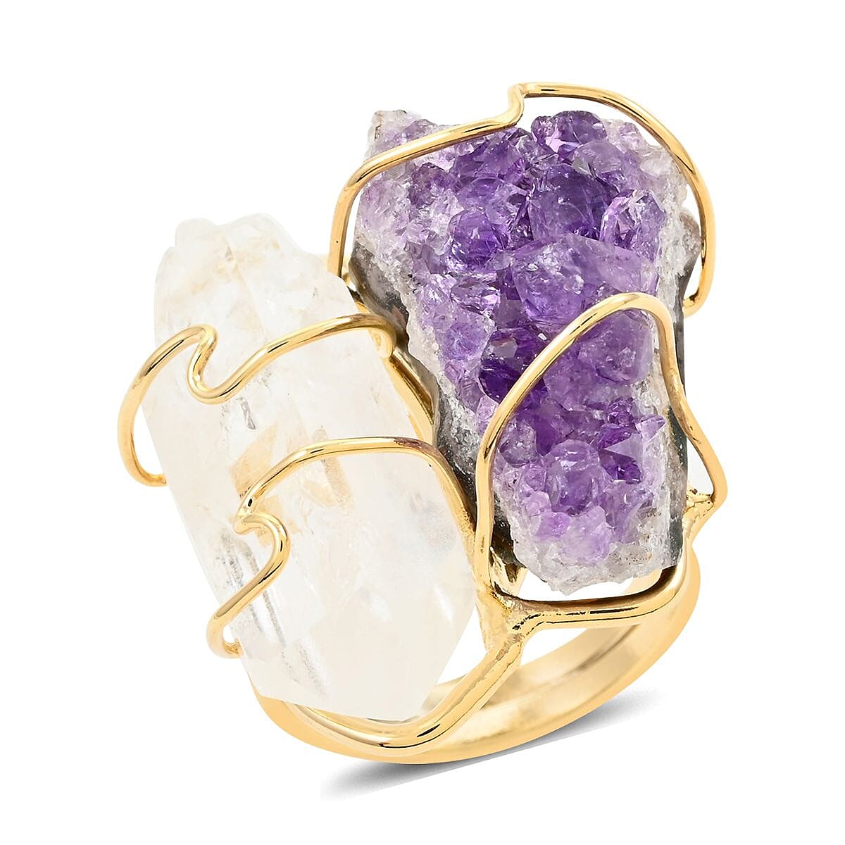 African Amethyst, Crystal Ring in Goldtone (Size 7.0) 40.00 ctw