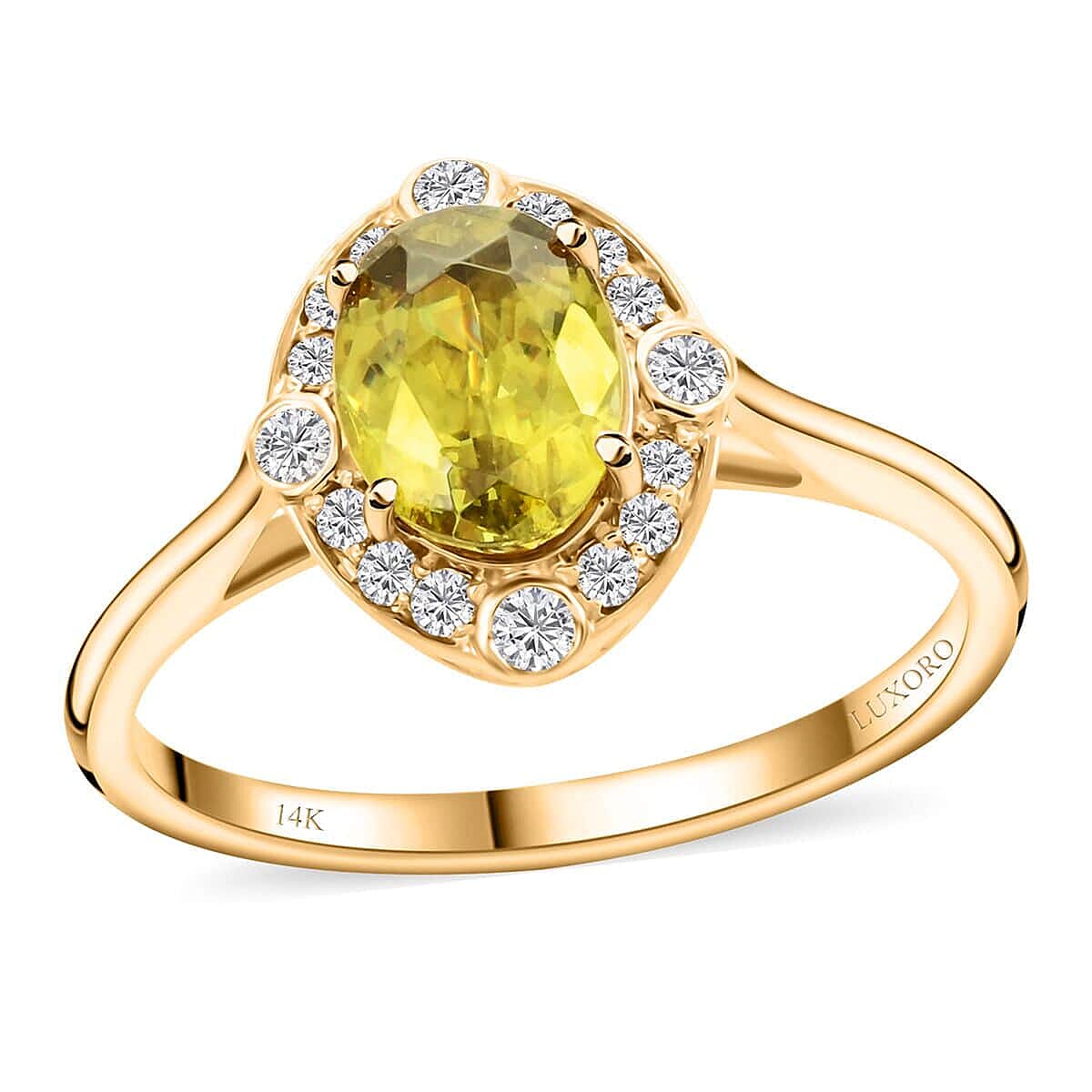 Certified & Appraised Luxoro 14K Yellow Gold AAA Sphene and G-H I2 Diamond Ring 1.75 ctw