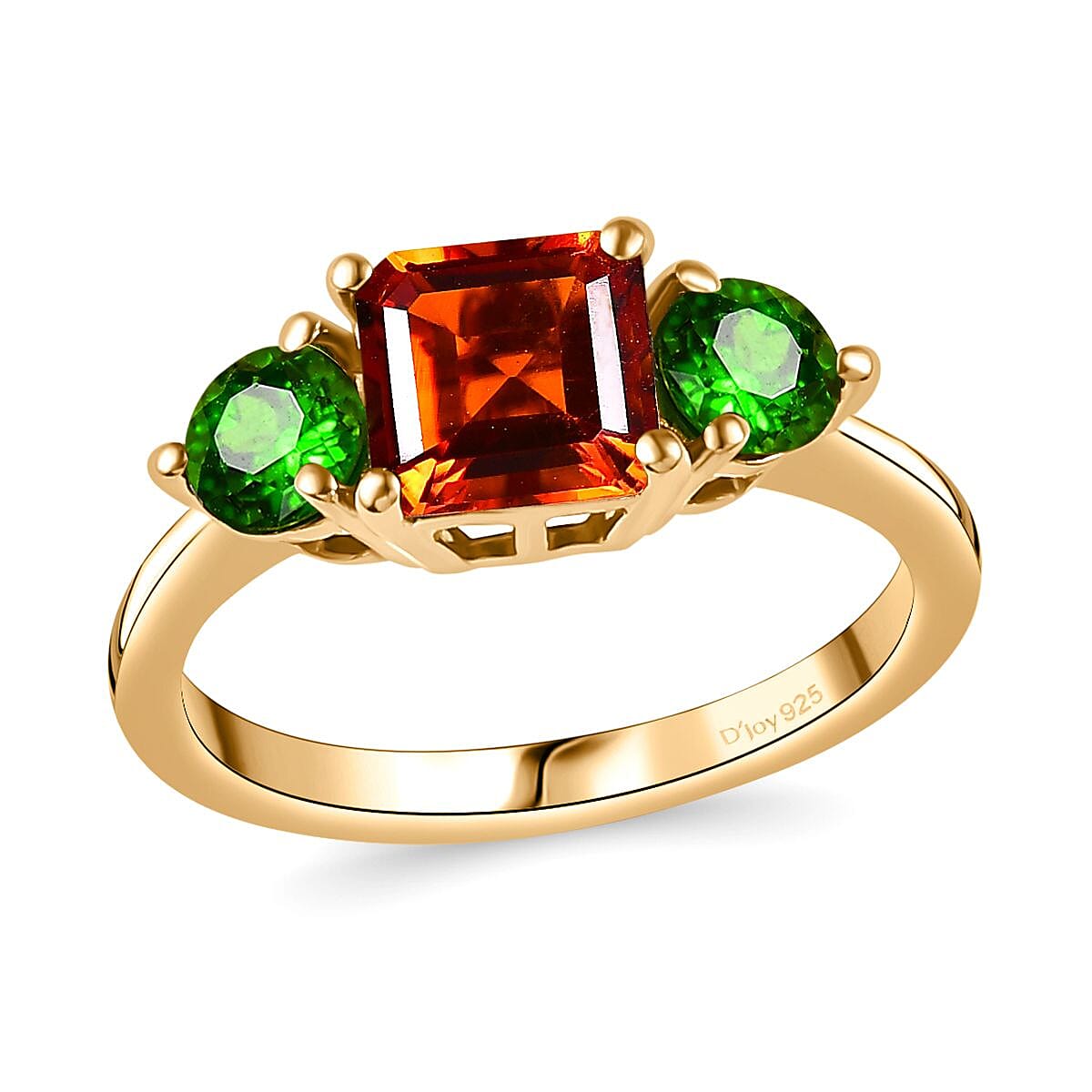 Brazilian Cherry Citrine, Chrome Diopside Ring in 18K Vermeil YG Over Sterling Silver (Size 10.0) 1.70 ctw
