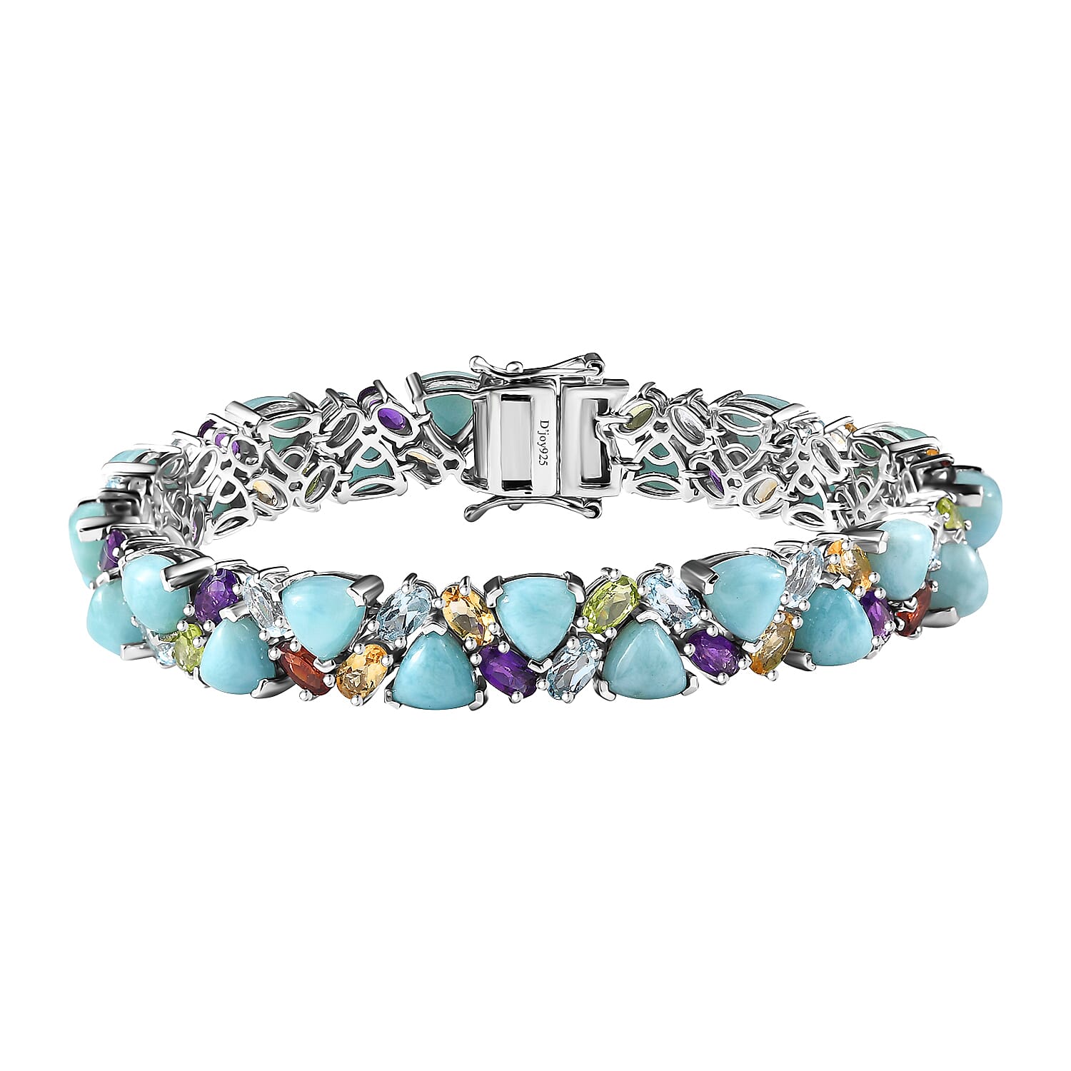 Larimar and Multi Gemstone 36.00 ctw Bracelet in Platinum Over Sterling Silver (7.25 In)