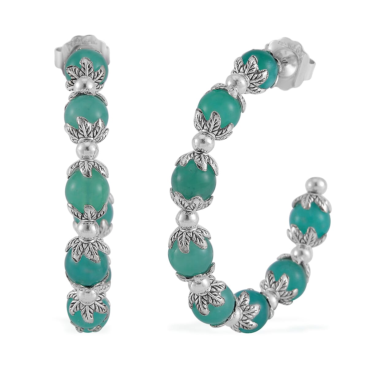 TLV Amazonite Half Hoop Earrings in Silvertone 75.00 ctw