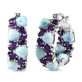 Larimar and African Amethyst 18.75 ctw Hoop Earrings in Platinum Over Sterling Silver - Sticky add to cart bar