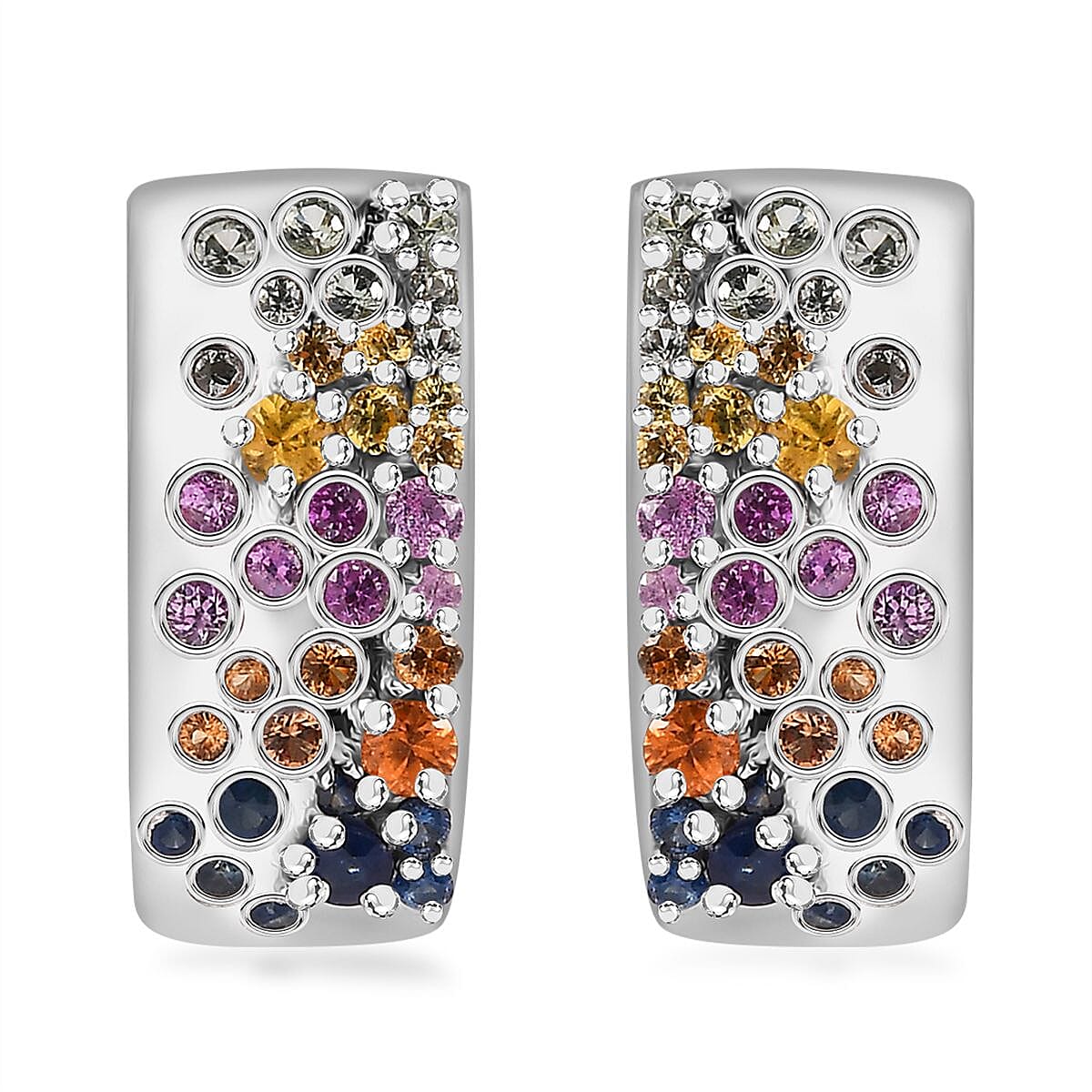 GP Royal Art Deco Collection Multi Sapphire Earrings in Rhodium Over Sterling Silver 1.90 ctw