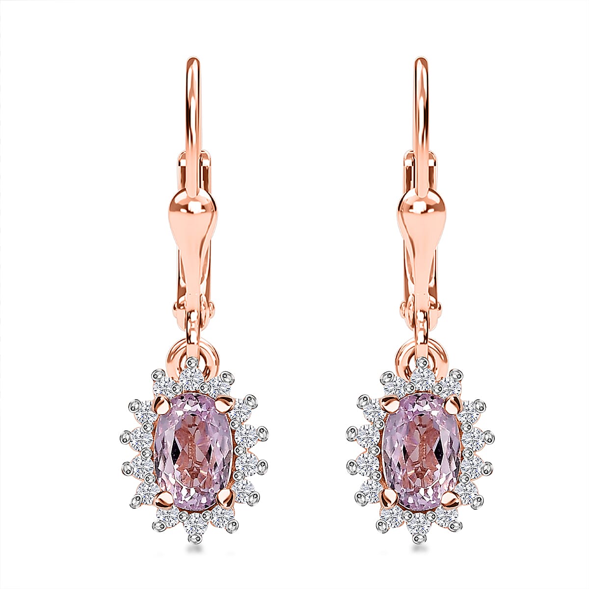 Premium Martha Rocha Kunzite and Moissanite Sunburst Earrings in Vermeil Rose Gold Over Sterling Silver 1.70 ctw