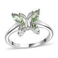 Brazilian Mint Garnet, White Zircon Butterfly Ring in Rhodium Over Sterling Silver (Size 10.0) 0.65 ctw - Sticky add to cart bar