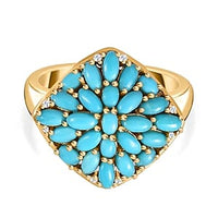 Sleeping Beauty Turquoise and White Zircon 2.21 ctw Cluster Ring in Vermeil Yellow Gold Over Sterling Silver (Size 8)