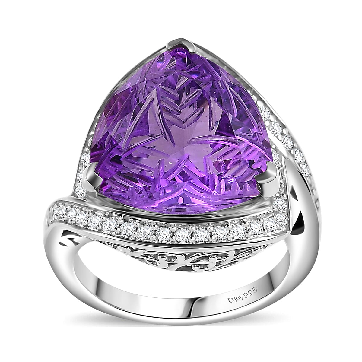 African Amethyst, White Zircon Ring in Platinum Over Sterling Silver (Size 11.0) 9.65 ctw