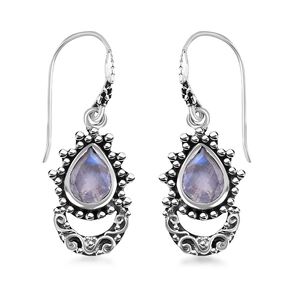 Bali Legacy Moon Glow Moonstone Half Moon Earrings in Sterling Silver 3.25 ctw