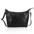 Croco Embossed Genuine Leather  Sling/Crossbody bag  Measurement- Top Length- 9.5'' Bottom Length- 8.5'' Height-6'' Bottom width- 2'' Color- Black - Sticky add to cart bar