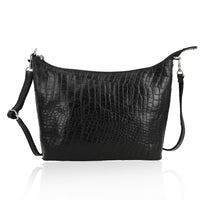 Croco Embossed Genuine Leather  Sling/Crossbody bag  Measurement- Top Length- 9.5'' Bottom Length- 8.5'' Height-6'' Bottom width- 2'' Color- Black