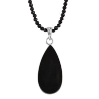 Elite Shungite Pendant with Thai Black Spinel Beaded Necklace (18 Inches) in Rhodium Over Sterling Silver