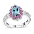 Santa Maria Aquamarine, Multi Gemstone Ring in Rhodium Over Sterling Silver (Size 5.0) 1.20 ctw - Sticky add to cart bar