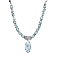 Larimar Necklace 18-20 Inches in Black Oxidized Sterling Silver 72.50 ctw