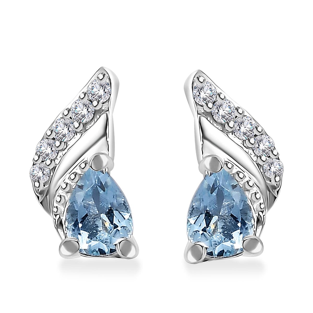Santa Maria Aquamarine and White Zircon Leaf Earrings