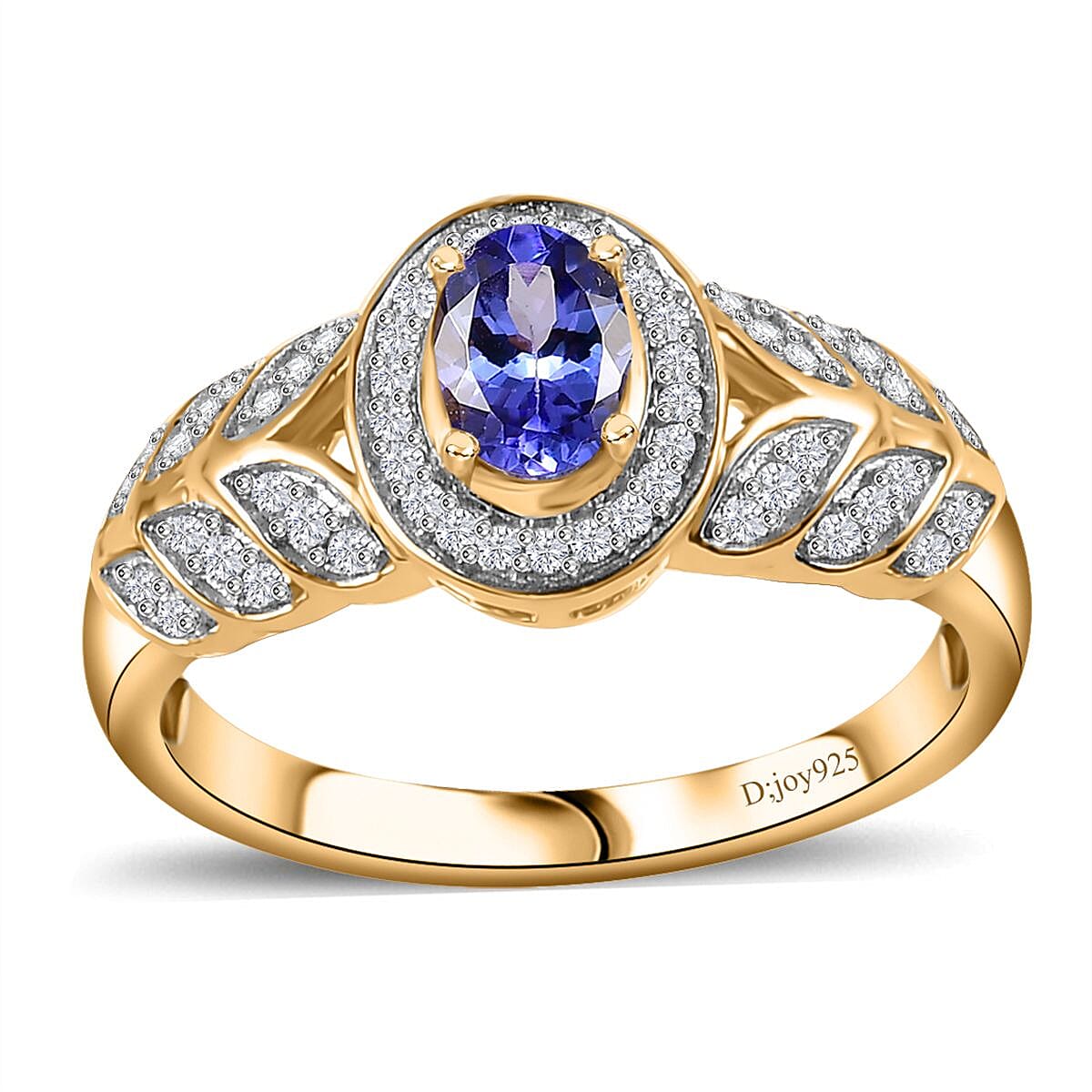 AAA Tanzanite, White Zircon Ring in 18K Vermeil YG Over Sterling Silver (Size 7.0) 0.75 ctw