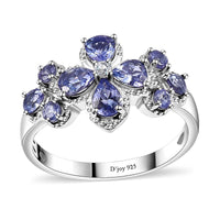 AAA Tanzanite and White Zircon Floral Ring in Rhodium Over Sterling Silver 1.80 ctw
