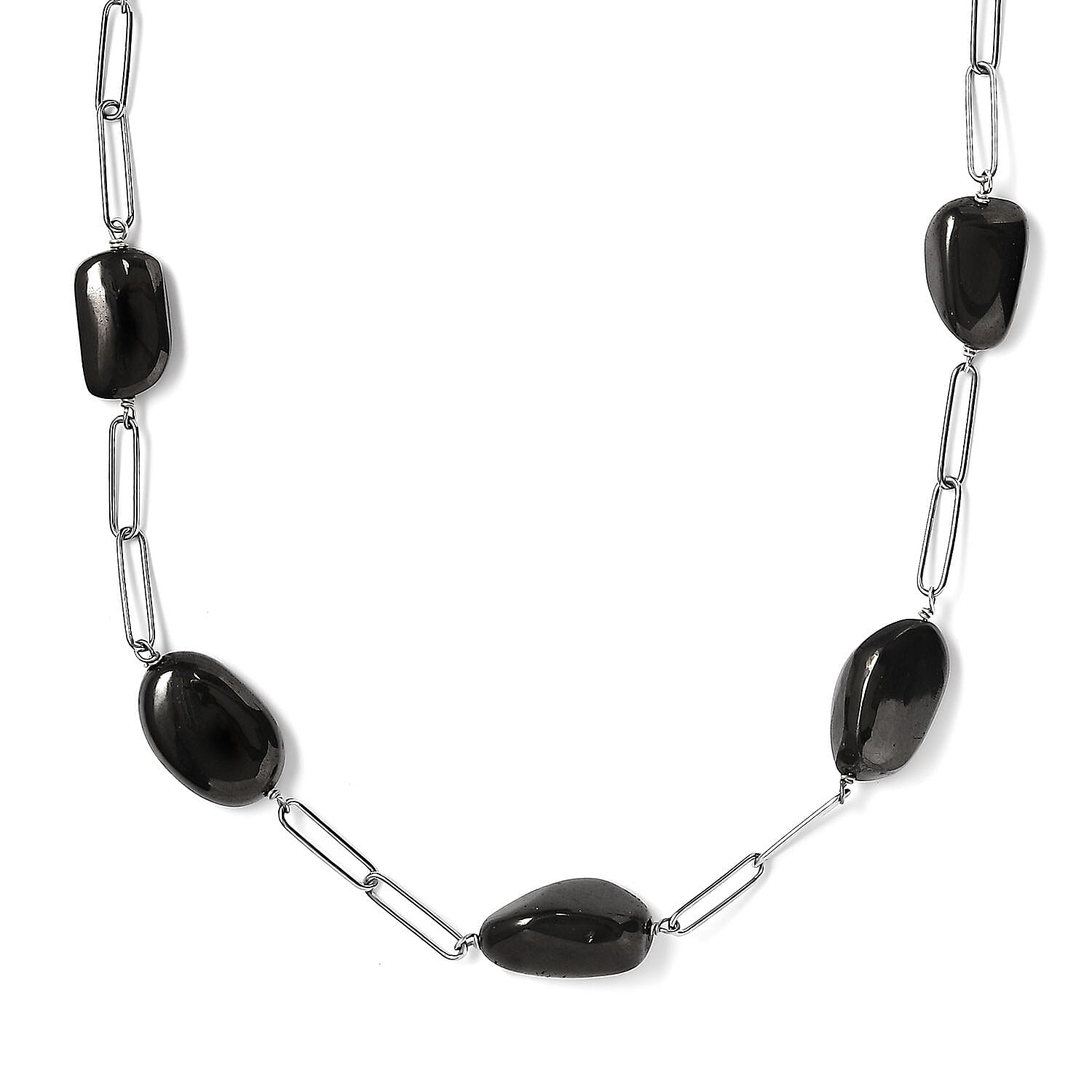 TLV Elite Shungite Station Necklace (20 Inches) in Rhodium Over Sterling Silver 50.00 ctw