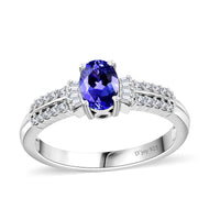 AAA Tanzanite and Diamond Ring in Rhodium Over Sterling Silver 0.85 ctw