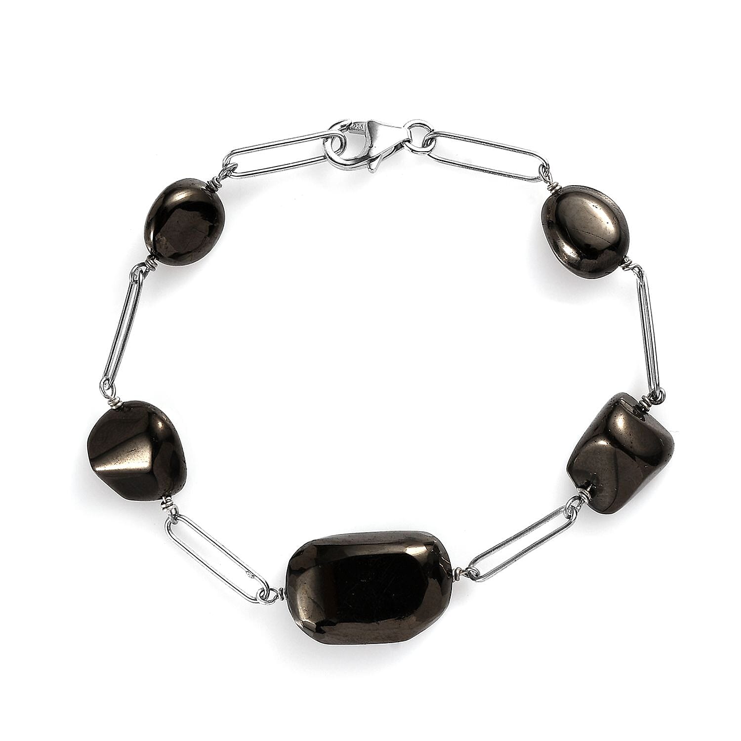 TLV Elite Shungite Station Bracelet in Rhodium Over Sterling Silver (7.50 In) 27.00 ctw