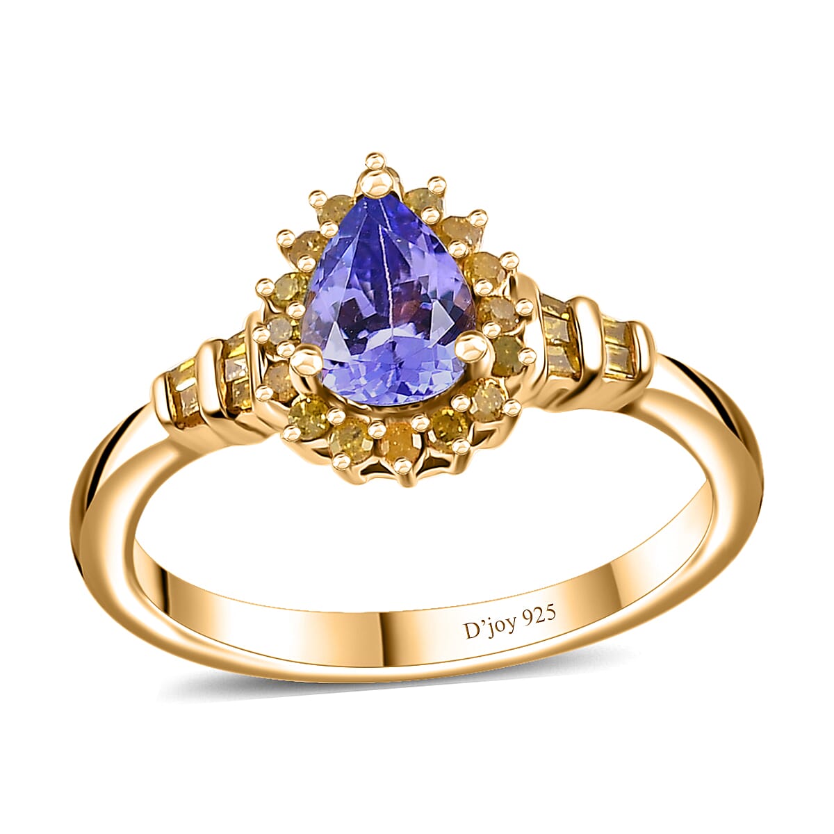 Green Tanzanite, Yellow Diamond (IR) (0.20 cts) Ring in 18K Vermeil YG Over Sterling Silver (Size 6.0) 0.90 ctw