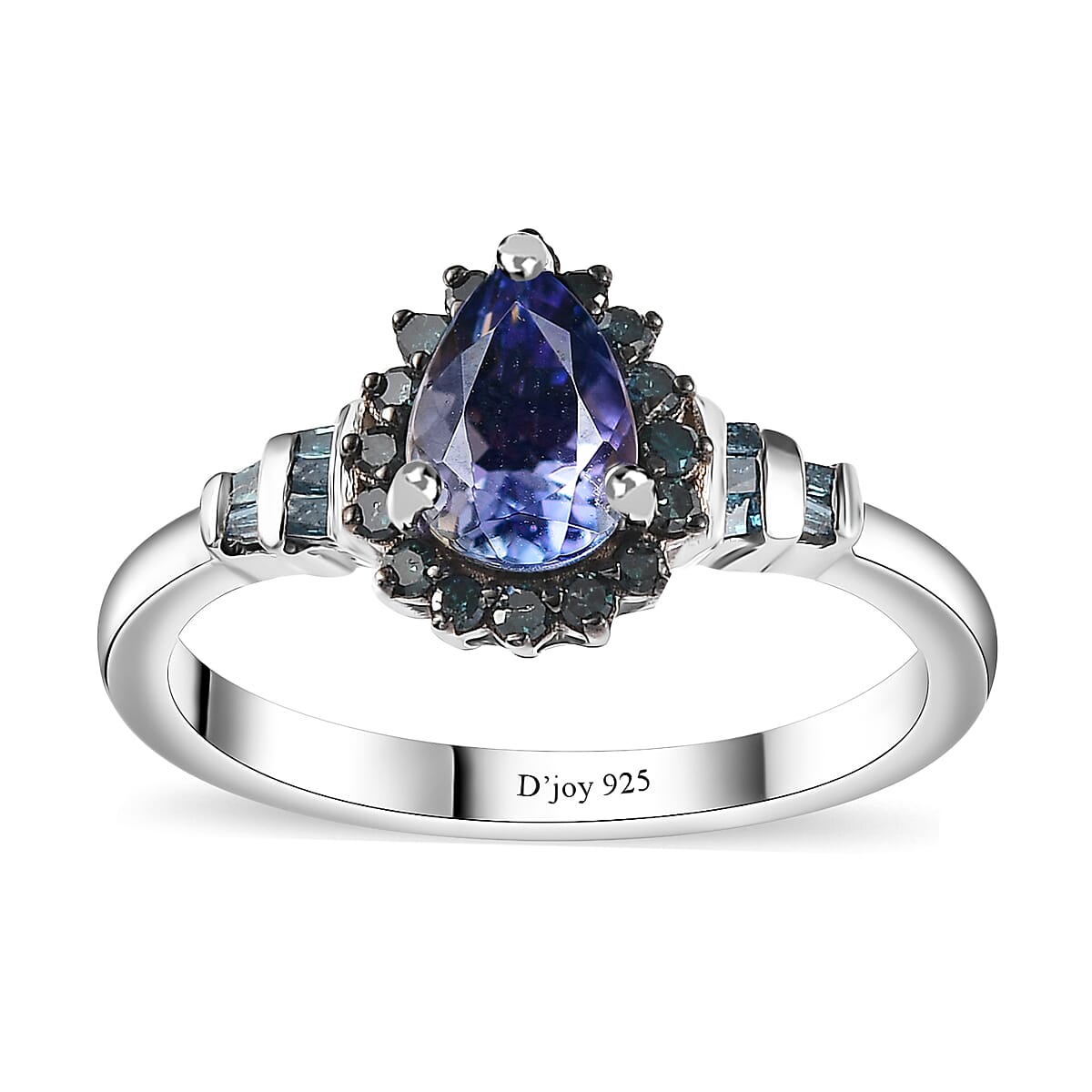 Peacock Tanzanite, Blue Diamond (IR) (0.20 cts) Ring in Rhodium Over Sterling Silver (Size 6.0) 0.90 ctw