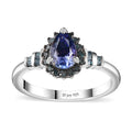 Peacock Tanzanite, Blue Diamond (IR) (0.20 cts) Ring in Rhodium Over Sterling Silver (Size 6.0) 0.90 ctw - Sticky add to cart bar