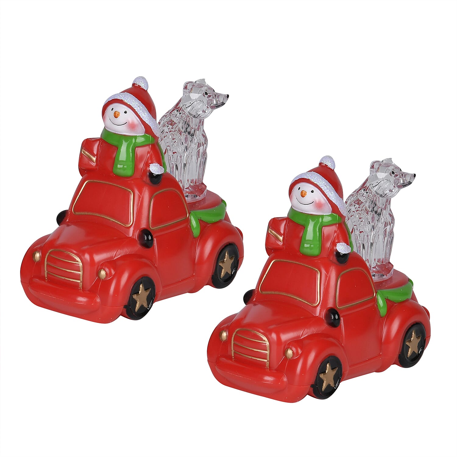 Set of 2 Red Christmas Decor Snowman Car (5.2"x3.1"x4.5")