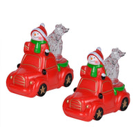 Set of 2 Red Christmas Decor Snowman Car (5.2"x3.1"x4.5")