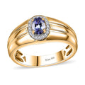 Peacock Tanzanite, White Zircon Men's Ring in 18K Vermeil YG Over Sterling Silver (Size 10.0) 0.80 ctw - Sticky add to cart bar