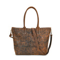 Italy Retro Noble Collection Brown Color Rose Embossed Genuine Leather Tote Bag (19.7"x14"x13.4") with Handle Drop and Shoulder Strap (51") - Sticky add to cart bar