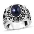 Bali Legacy Blue Star Sapphire (DF) Men's Ring in Sterling Silver (Size 10.0) 4.50 ctw - Sticky add to cart bar