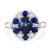 Blue Star Sapphire (DF) and Multi Gemstone 4.90 ctw Ring in Platinum Over Sterling Silver