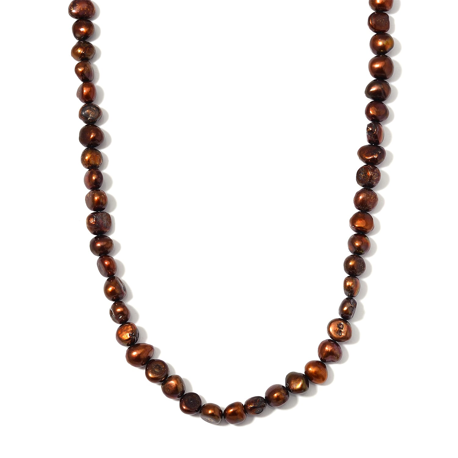Chocolate Color Freshwater Pearl Necklace 20 Inches in Silvertone