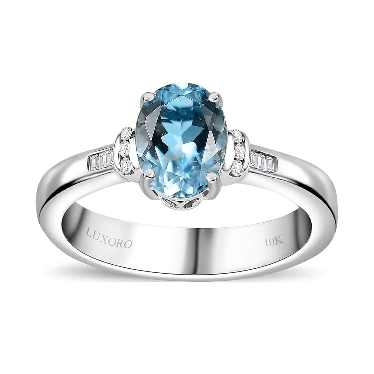 Luxoro 10K White Gold Premium Santa Maria Aquamarine, Diamond (G-H, I2) Ring (Size 6.0) 1.20 ctw