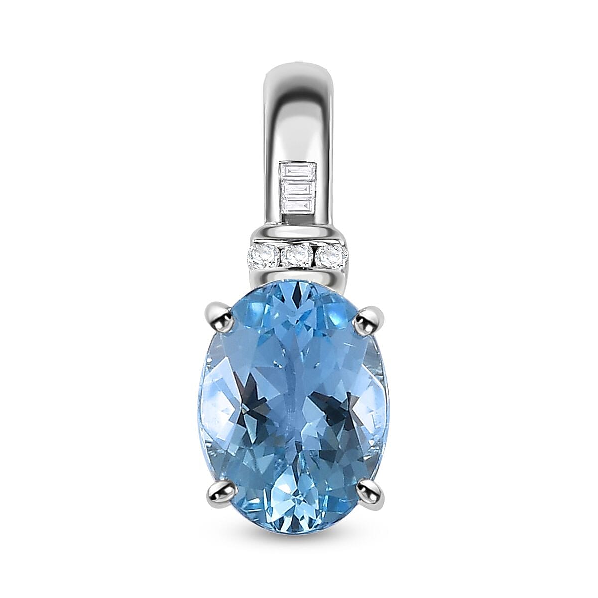 10K White Gold Premium Santa Maria de Itabira Aquamarine and G-H I2 Diamond Statement Pendant without Chain 1.20 ctw