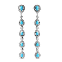 Sleeping Beauty Turquoise Dangling Earrings in Rhodium Over Sterling Silver 4.60 ctw