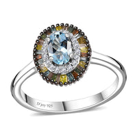 Santa Maria Aquamarine, Multi Diamond (Natural & IR) (0.25 cts) Ring in Rhodium Over Sterling Silver (Size 10.0) 0.70 ctw
